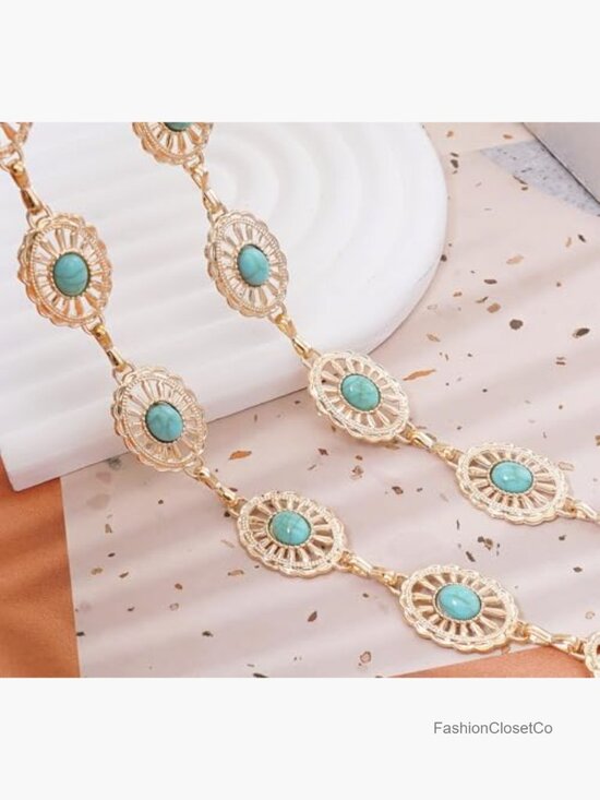 Turquoise Waist Chain Belt - Adjustable Western Cowgirl Boho Link Belt main image 5